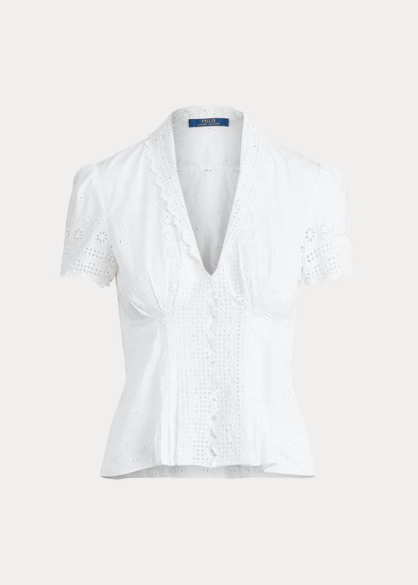 Women's Polo Ralph Lauren Cotton Eyelet Peplum Blouses | 685917LCU